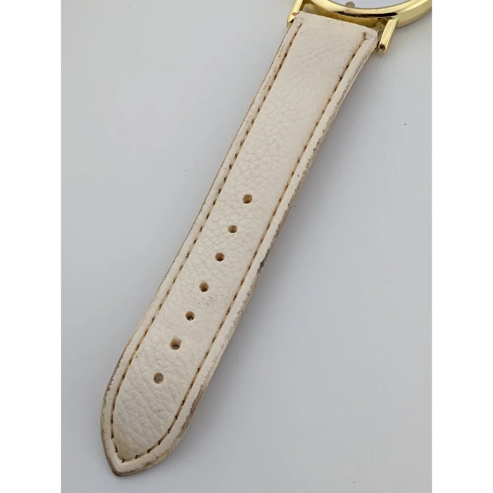 Elephant‎ Dial Watch Women 38mm Gold Case White Faux Leather Band- New Battery